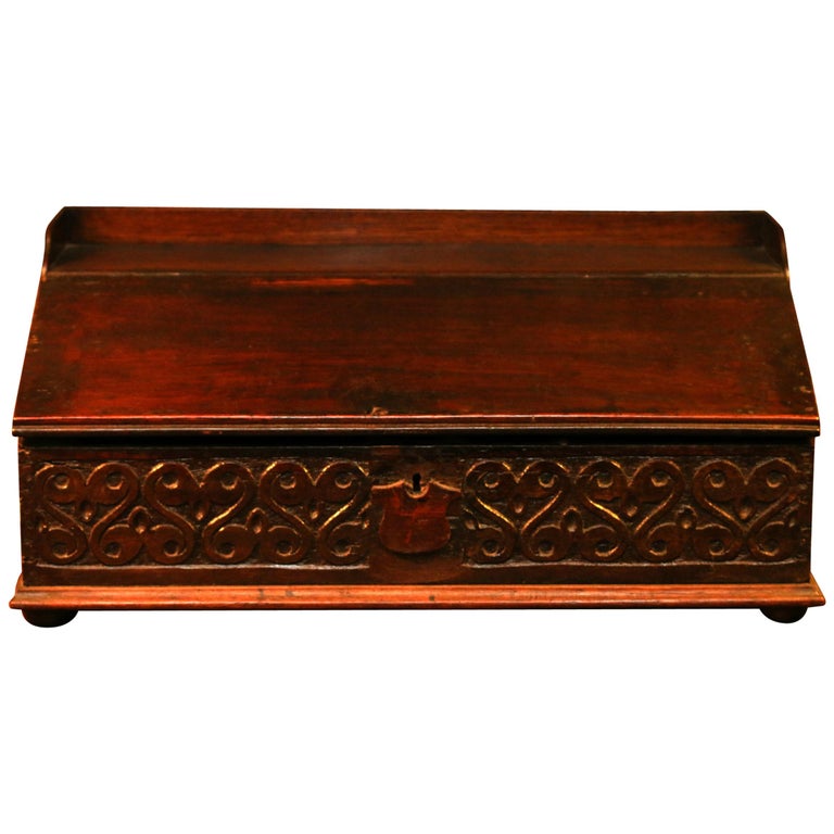 18th century Hand Carved Oak Slant Top Bible Box at 1stDibs