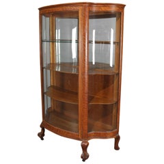 Vintage Carved Oak Serpentine RJ Horner Mirrored China Cabinet, circa 1900