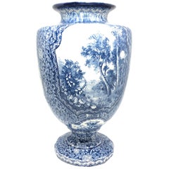 Antique German Large Footed Transferware Scenic Vase, 1890s
