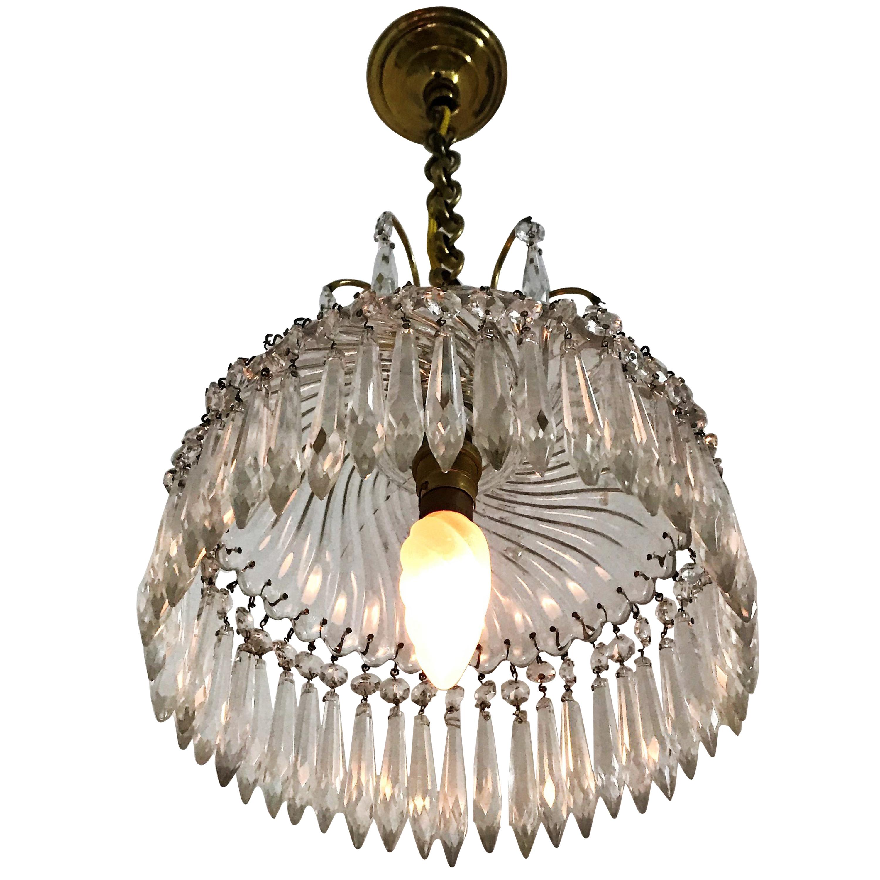 Baccarat Stamped, Crystal Lantern or Pendant Light, circa 1950, Made in France