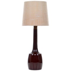 Tall Table Light by Knabstrup Keramik 1960s, Burgundy Ceramic Lamp with Shade