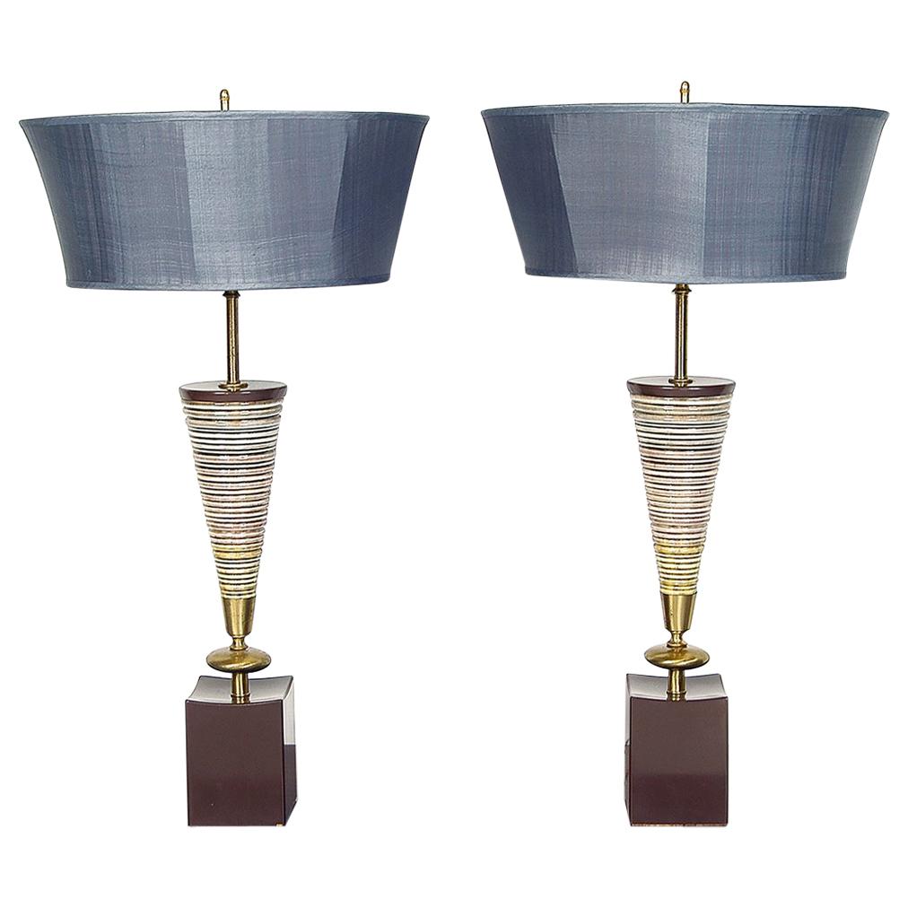 Pair of American Midcentury Modern Ceramic Table Lamps 1960s, Rembrandt Lamp Co.