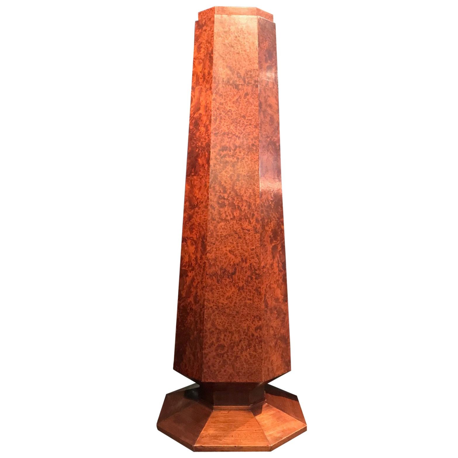 Elegant French Art Deco Period Burled Wood Pedestal For Sale