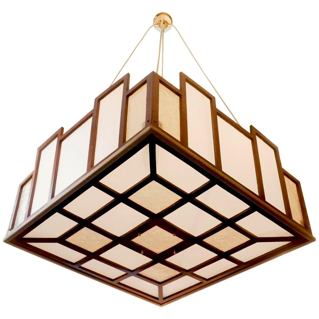 Arts & Crafts Geometrical Wood Pendant Lamp im Angebot