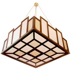 Antique Arts & Crafts Geometrical Wood Pendant Lamp