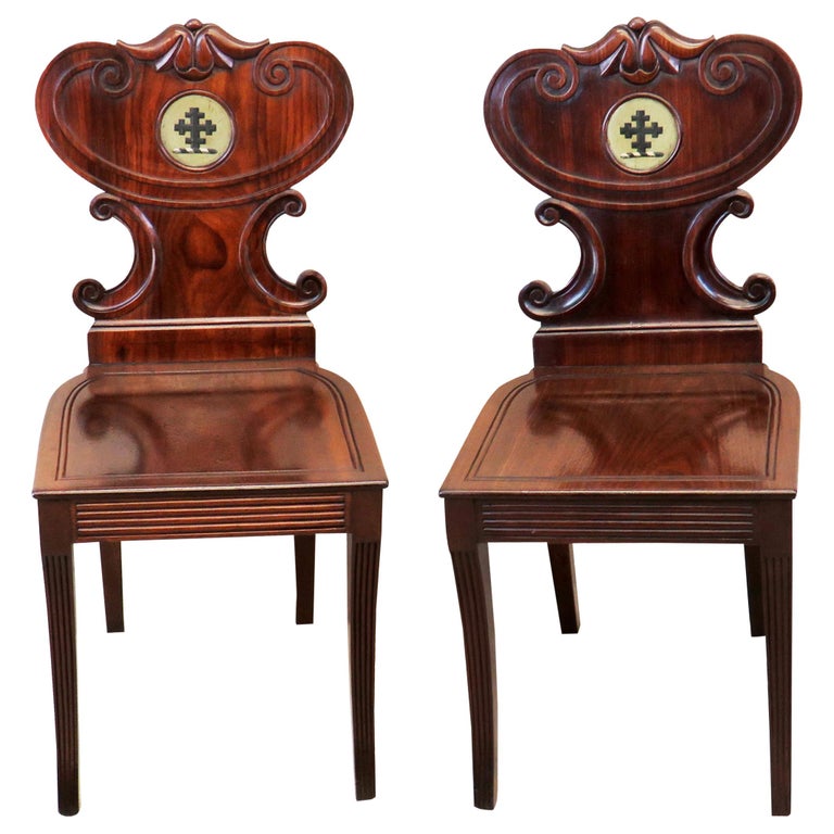 Mahogany English Regency Pair Of Antique Hall Chairs For Sale At 1stdibs Mahogany English Regency Pair of Antique Hall Chairs For Sale - Mahogany English Regency Pair Of Antique Hall Chairs For Sale At 1stdibs