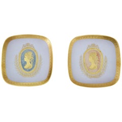 Pair of Dishes Porcelain White Gold 24-Karat Mid-Century Modern, Italy, 1950