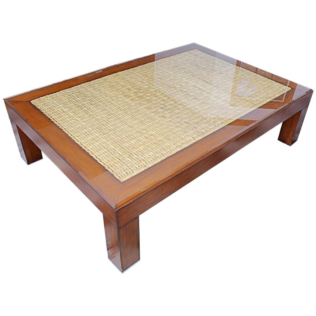 Handsome Ralph Lauren Wood and Sea Grass Coffee Table