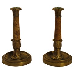 1950s Sienna Marble and Bronze Classical Candlesticks