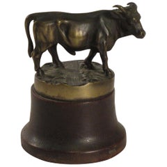 Bronze Bull on Wood Base