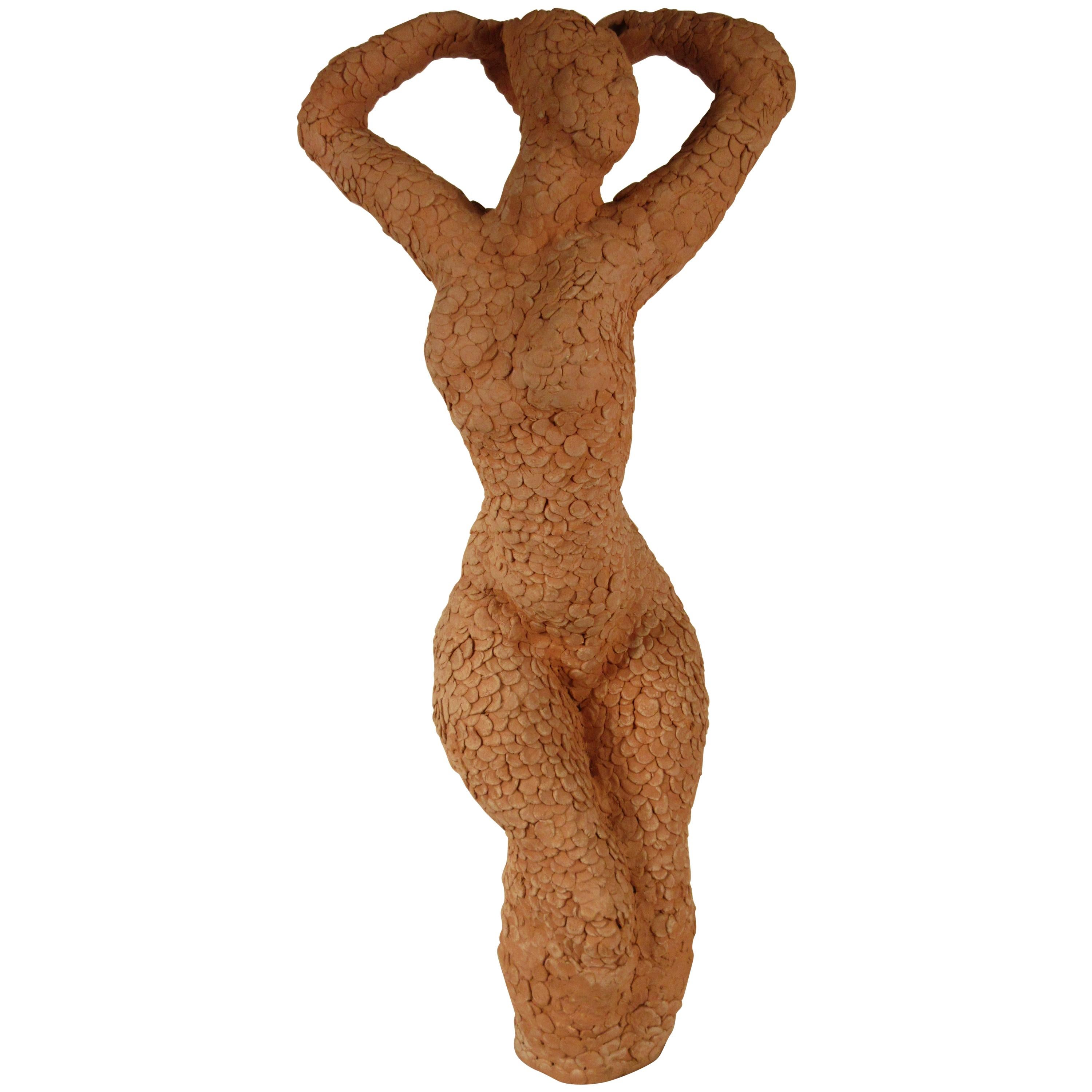 1960s Textured Clay Sculpture of Nude Woman