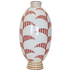 Futurist Italian White and Red Ceramic Hand Painted Vase, circa 1930