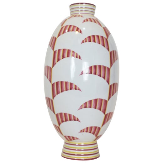 Futurist Italian White And Red Ceramic Hand Painted Vase Circa