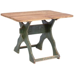 Antique 19th Century Painted Pine Swedish Trestle Table