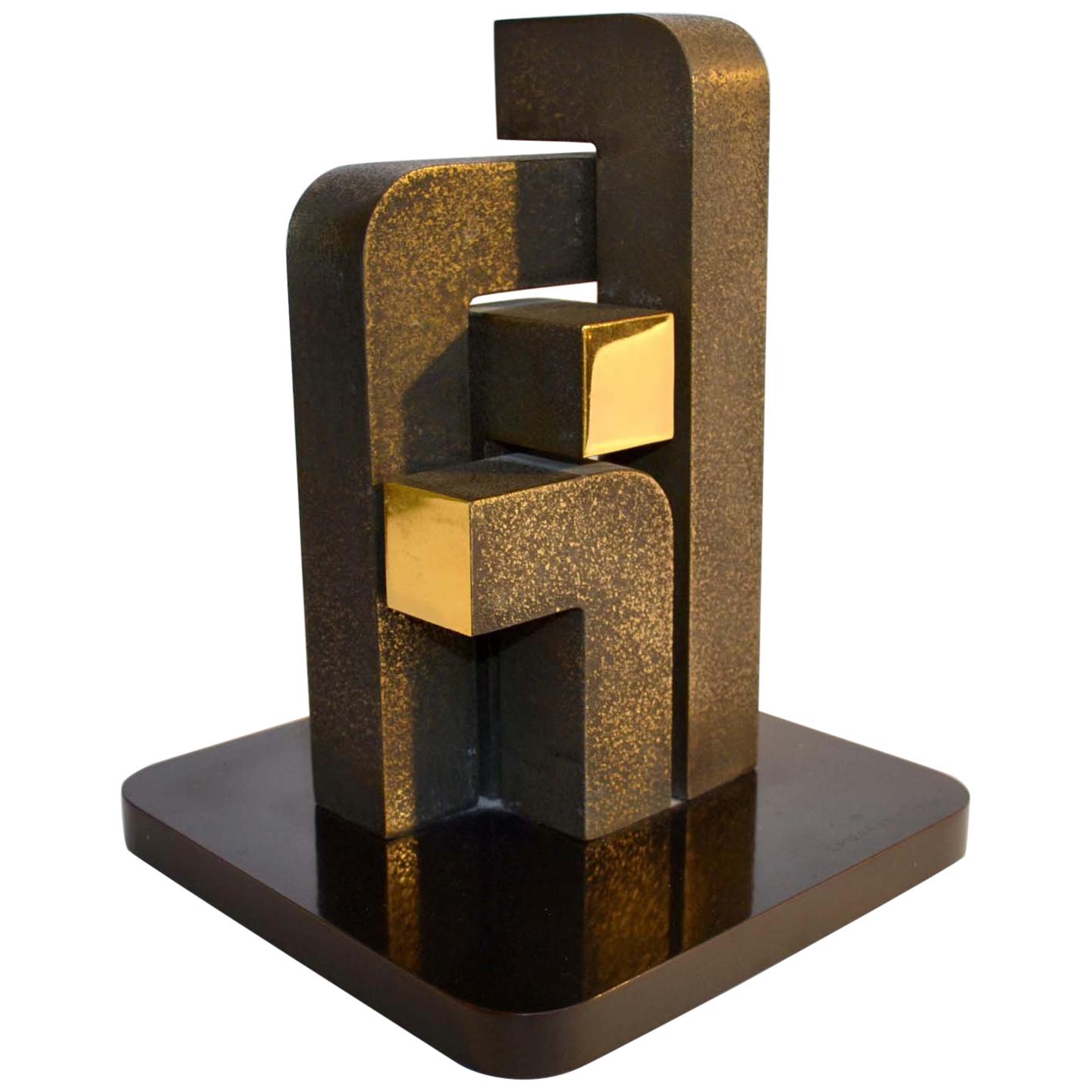 Abstract Geometric Minimalist Bronze Sculpture by Zonena 1979 in Limited Edition