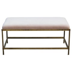 Modern French Baby Pink Velvet and Solid Brass Custom Bench/Ottoman