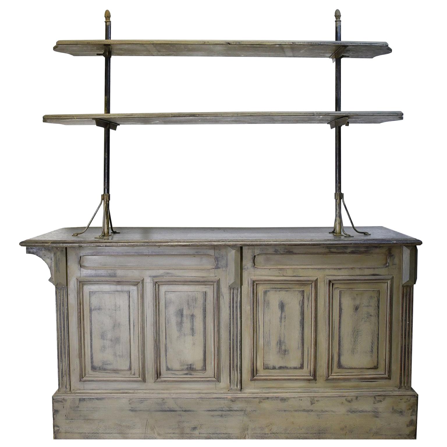 Painted Antique Victorian Store Counter with Zinc Top, England, circa 1880