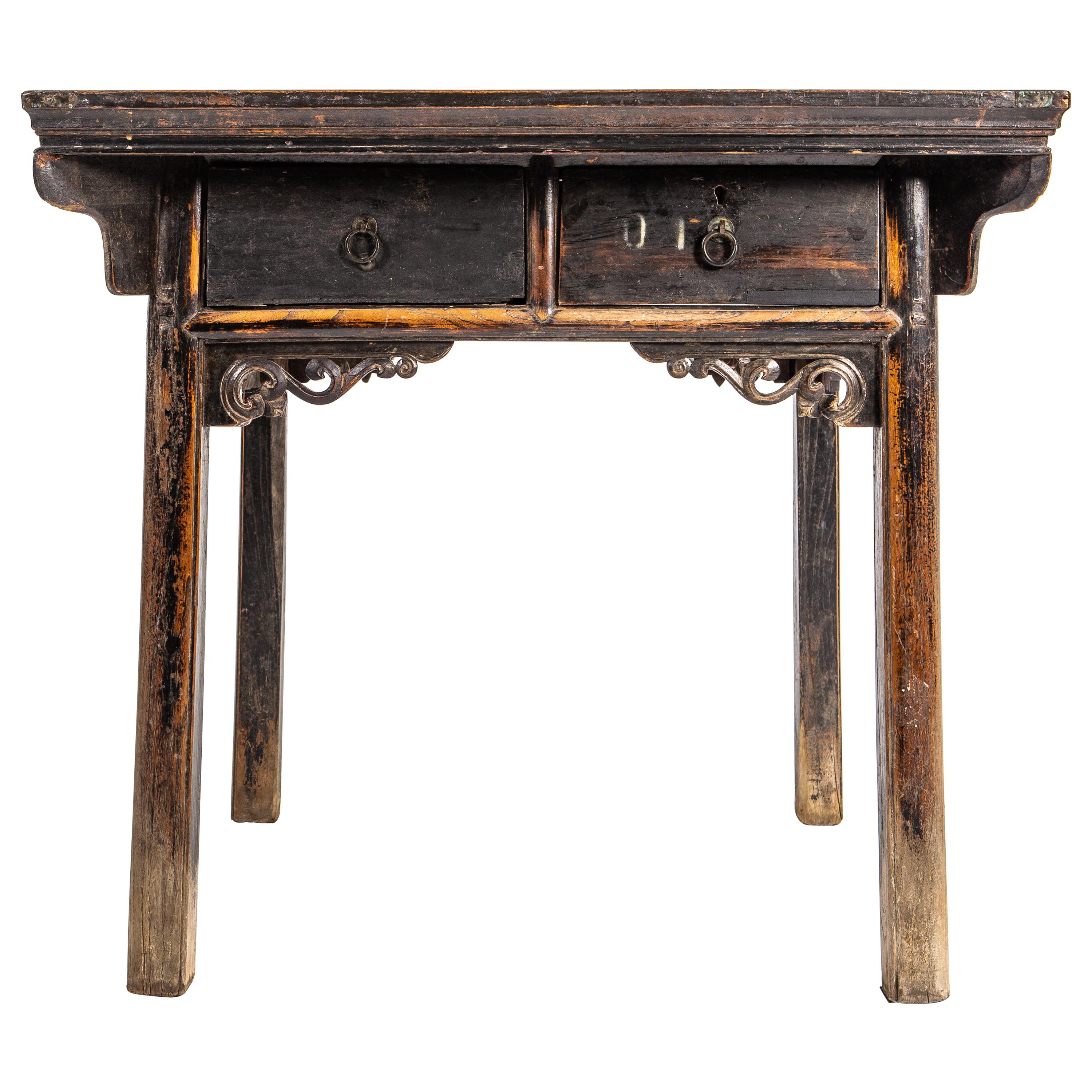 Late Qing Dynasty Square Table with Two Drawers