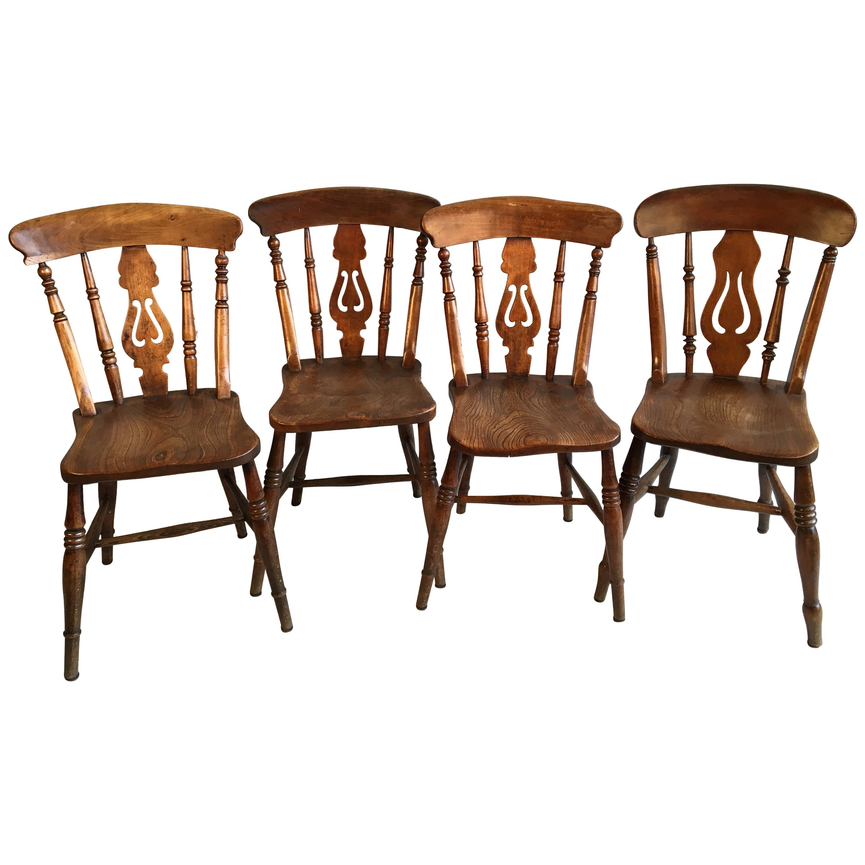 Set of 4 English Country Chairs, 19th Century