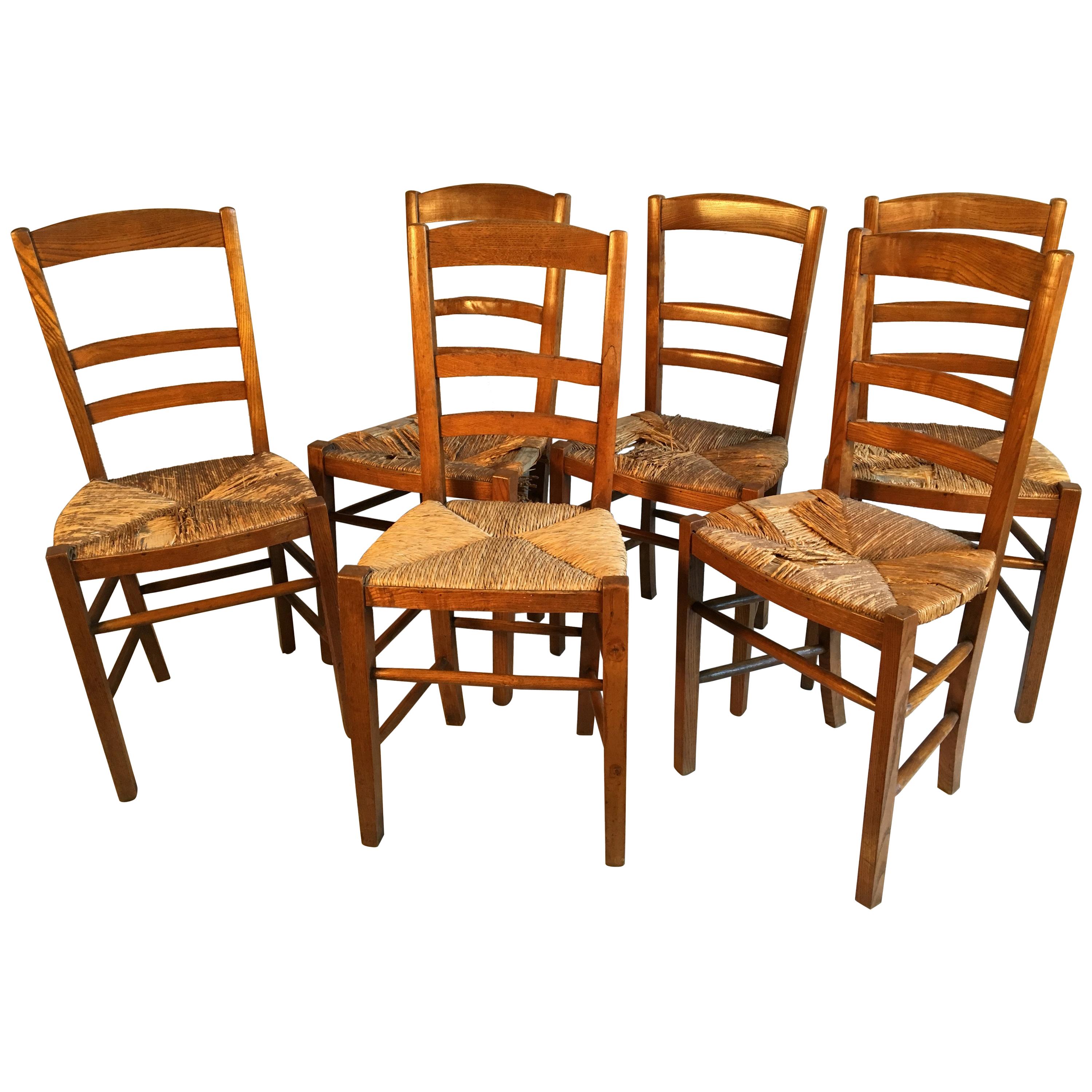 Set of 6 French Country Ladder Back Chairs, Mid-19th Century