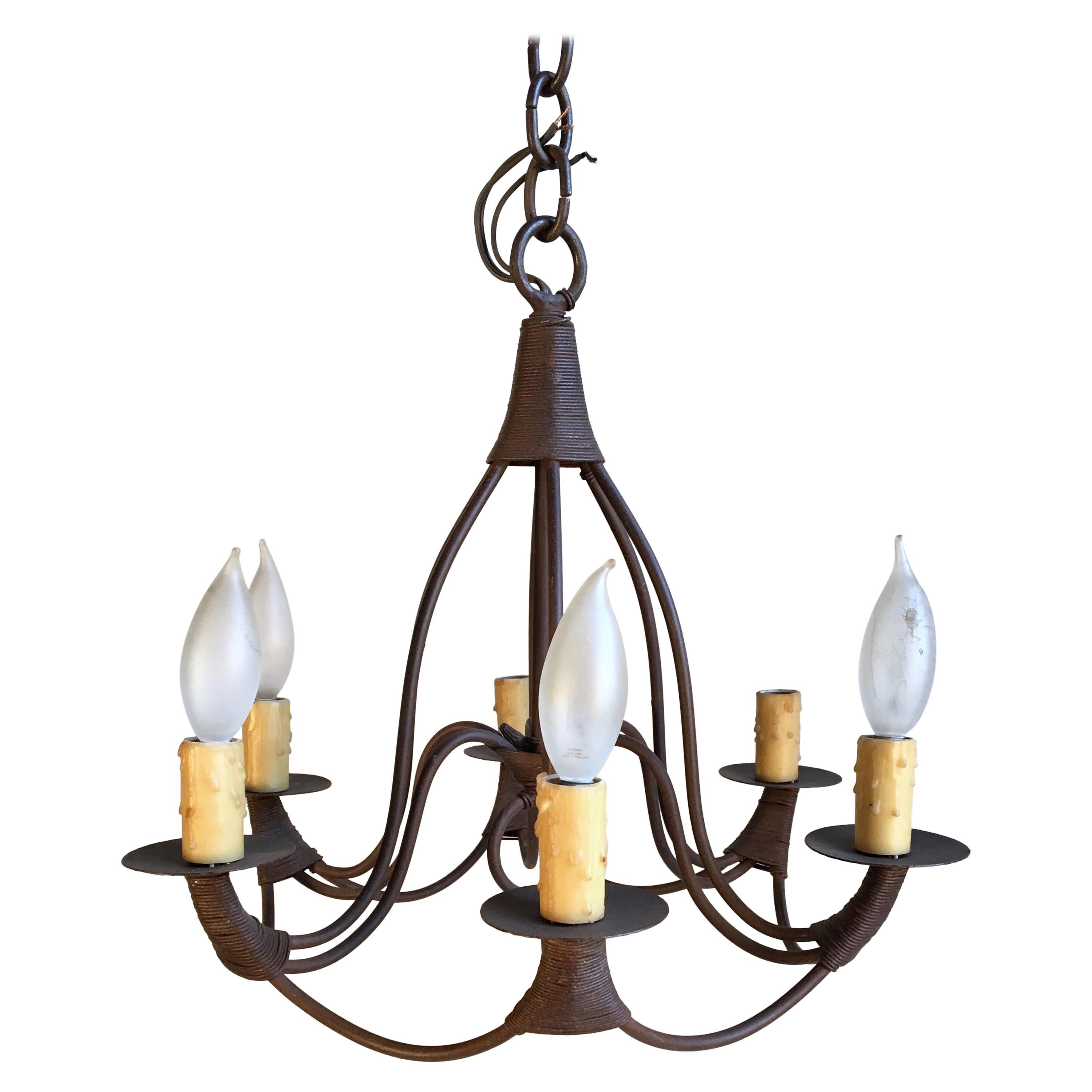 Small Bell-Form Iron Chandelier, 6 Candle