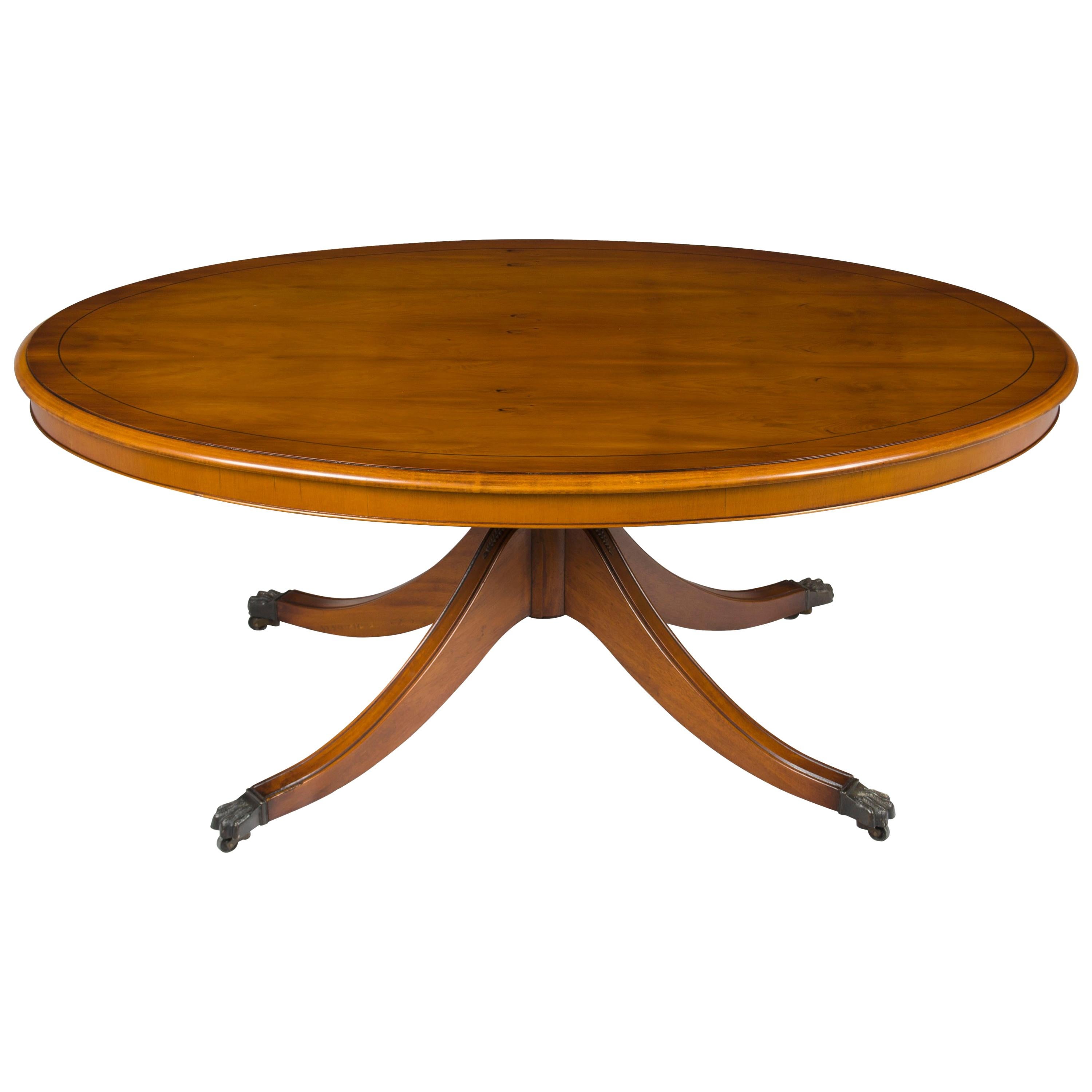Oval Yew Wood Pedestal Base Coffee Cocktail Table For Sale