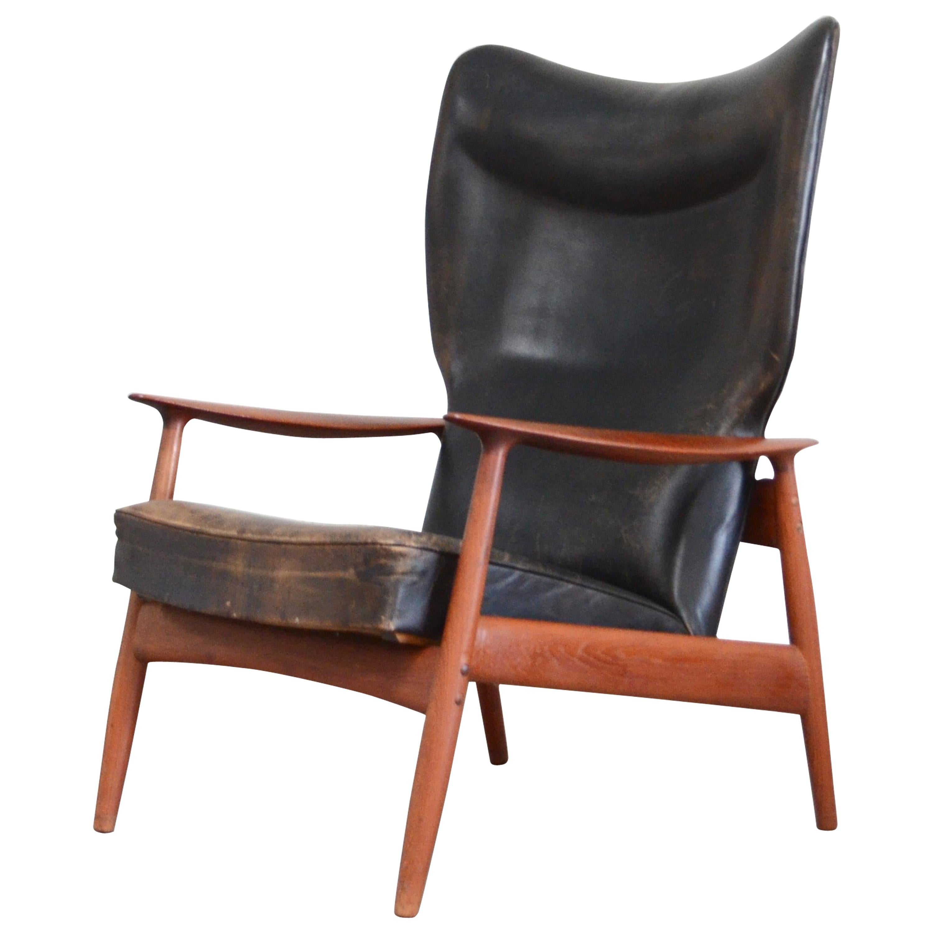 K. Rasmussen for Peter Wessel Wingback Leather Lounge Chair, 1960 For Sale