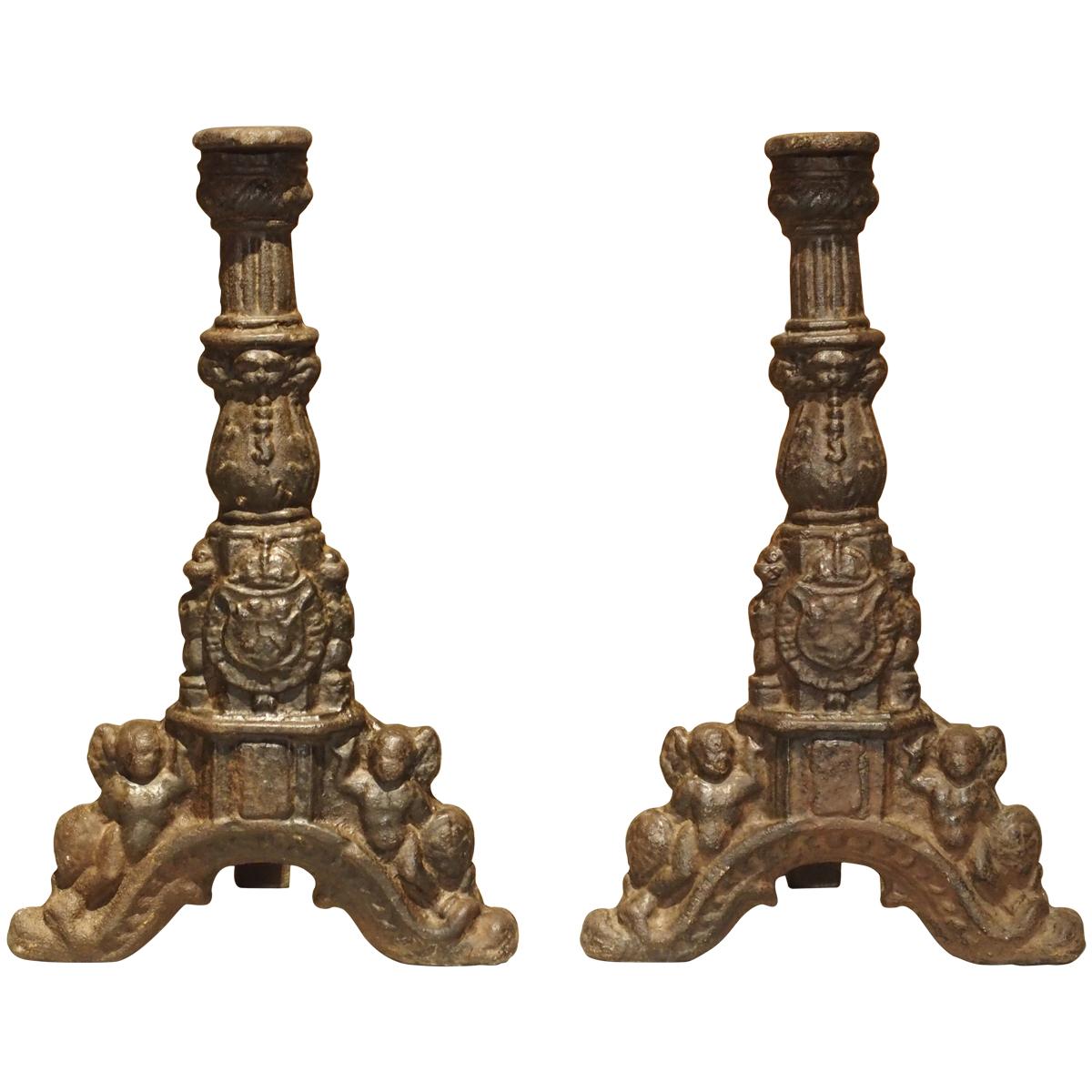 Pair of 16th Century Chateau Fireplace Andirons from France For Sale