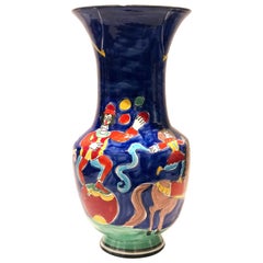 Tall Large Italian Ceramic Hand Painted Vase by La Musa