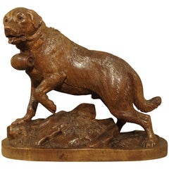 sculpture de chien St. Bernard de la Forêt Noire suisse du 19ème siècle