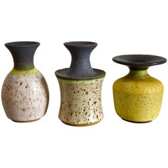 Set of Three Wheel-Thrown Ceramic Stoneware Mini Bottles by Signe Yberg