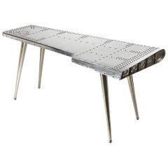 Table bureau d'écriture industrielle moderne en argent "avion"