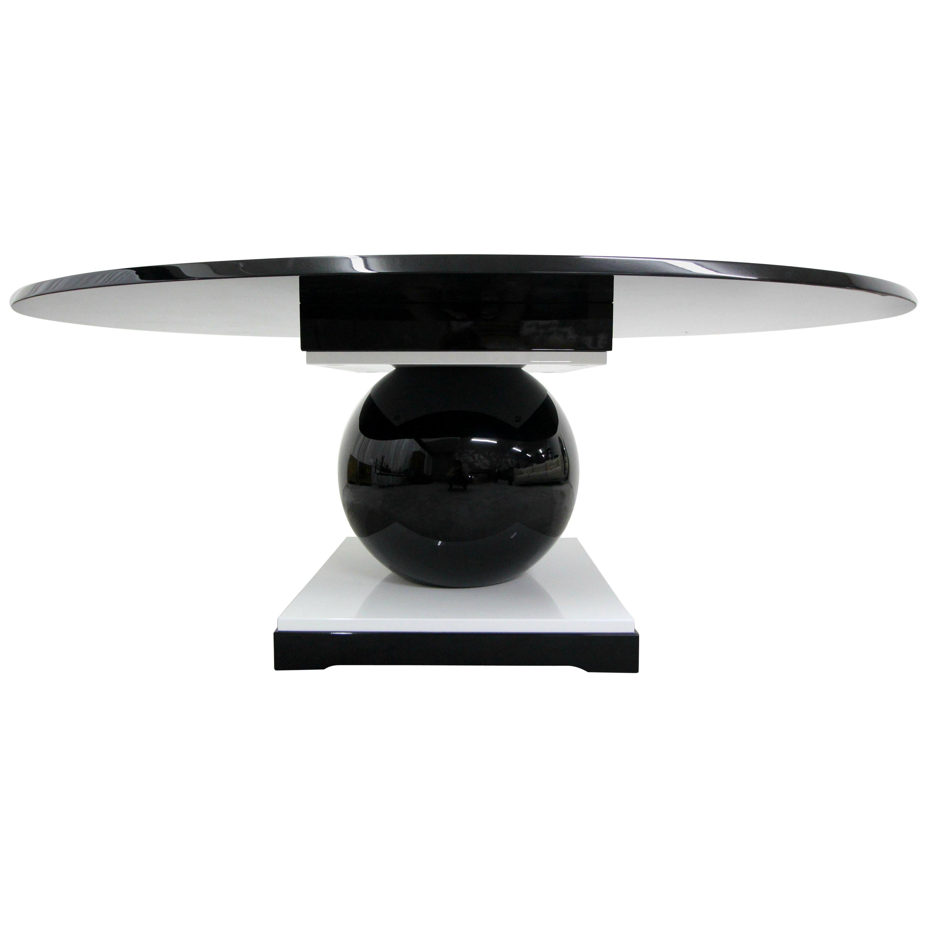 French Contemporary Black and White Oval Dining Table by Jacques Henri Lartigue