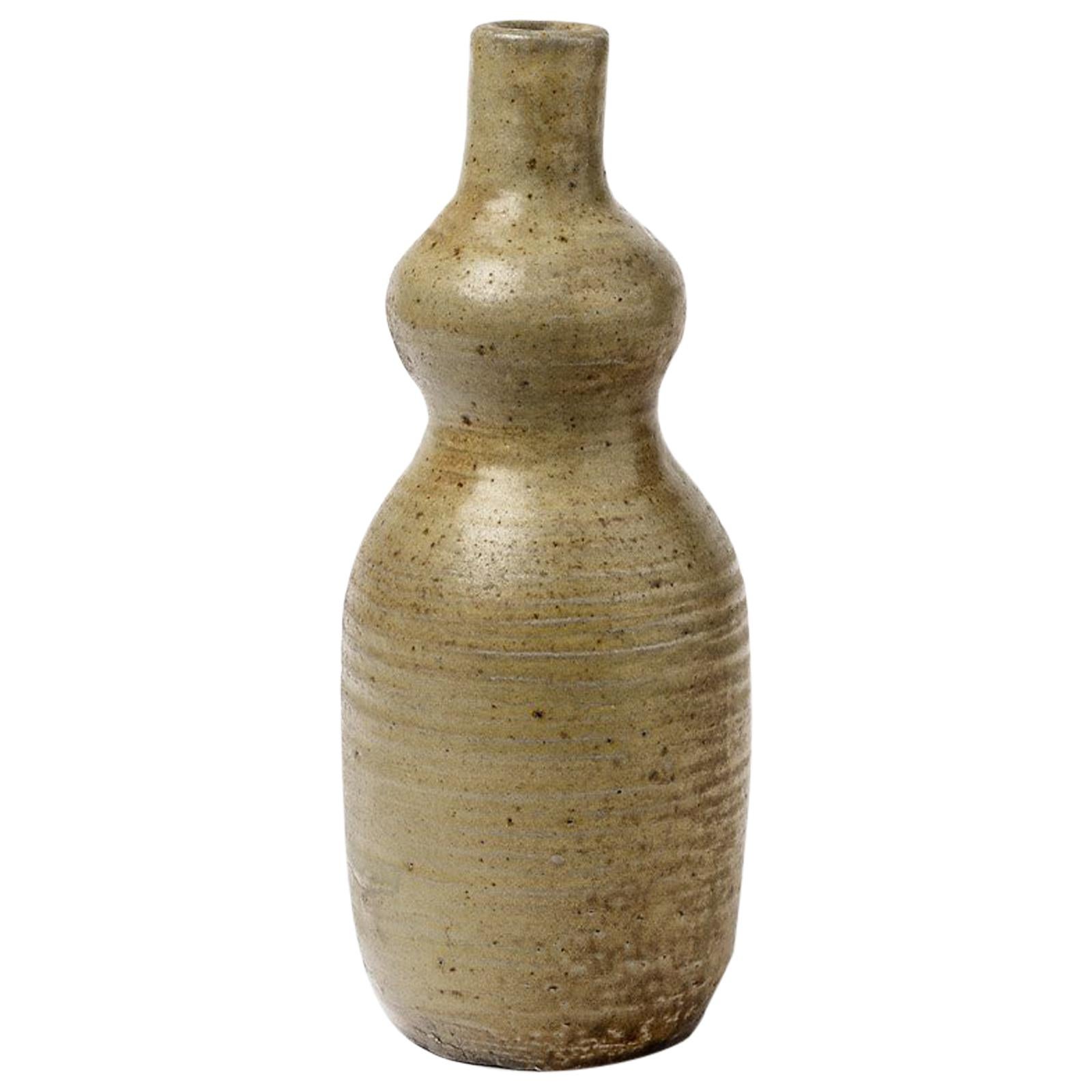 Midcentury Stoneware Ceramic Bottle Vase La Borne circa 1970 Grey Pottery Glaze
