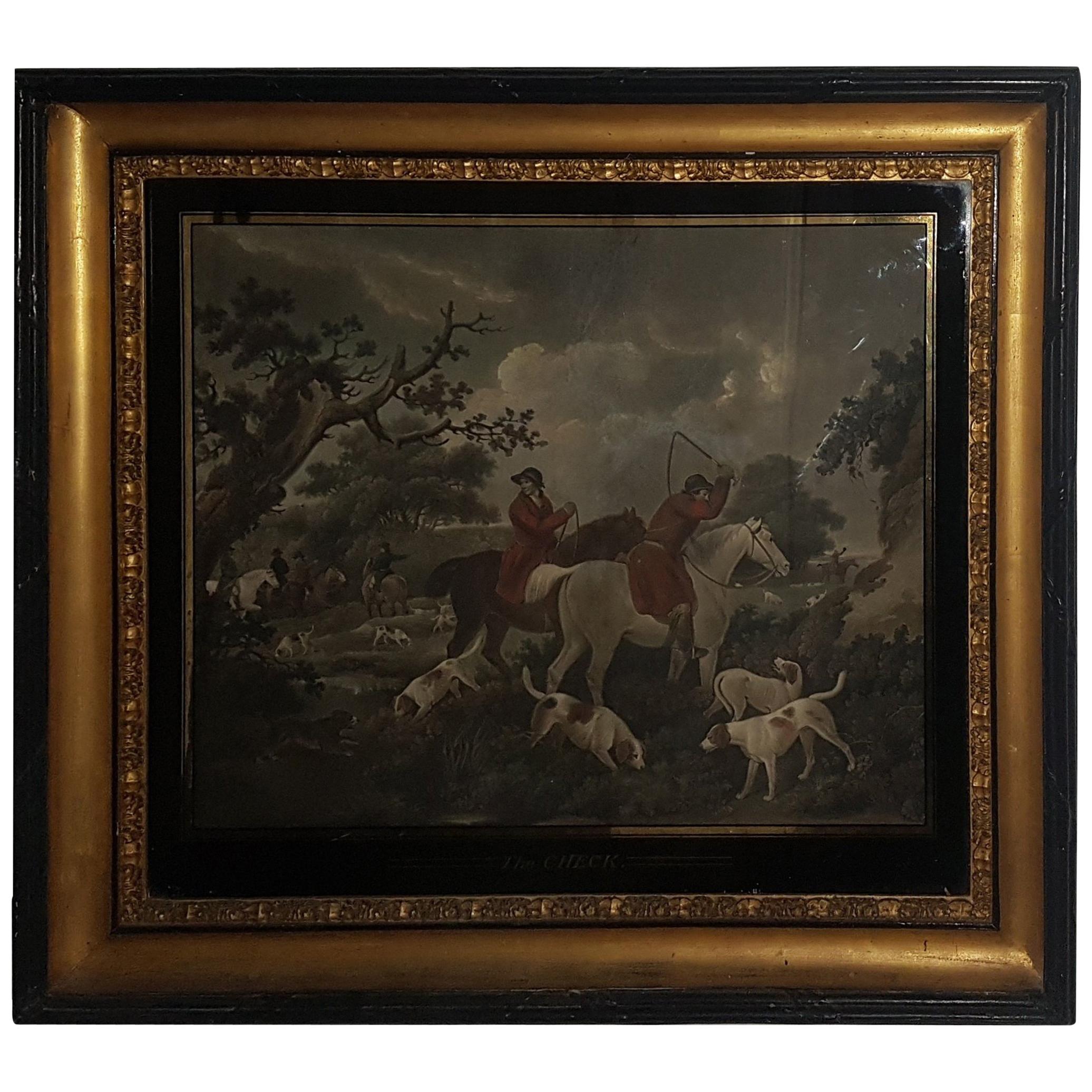 Early 19th Century English School Hunting Scenes in Eglomise and Gilt Frames