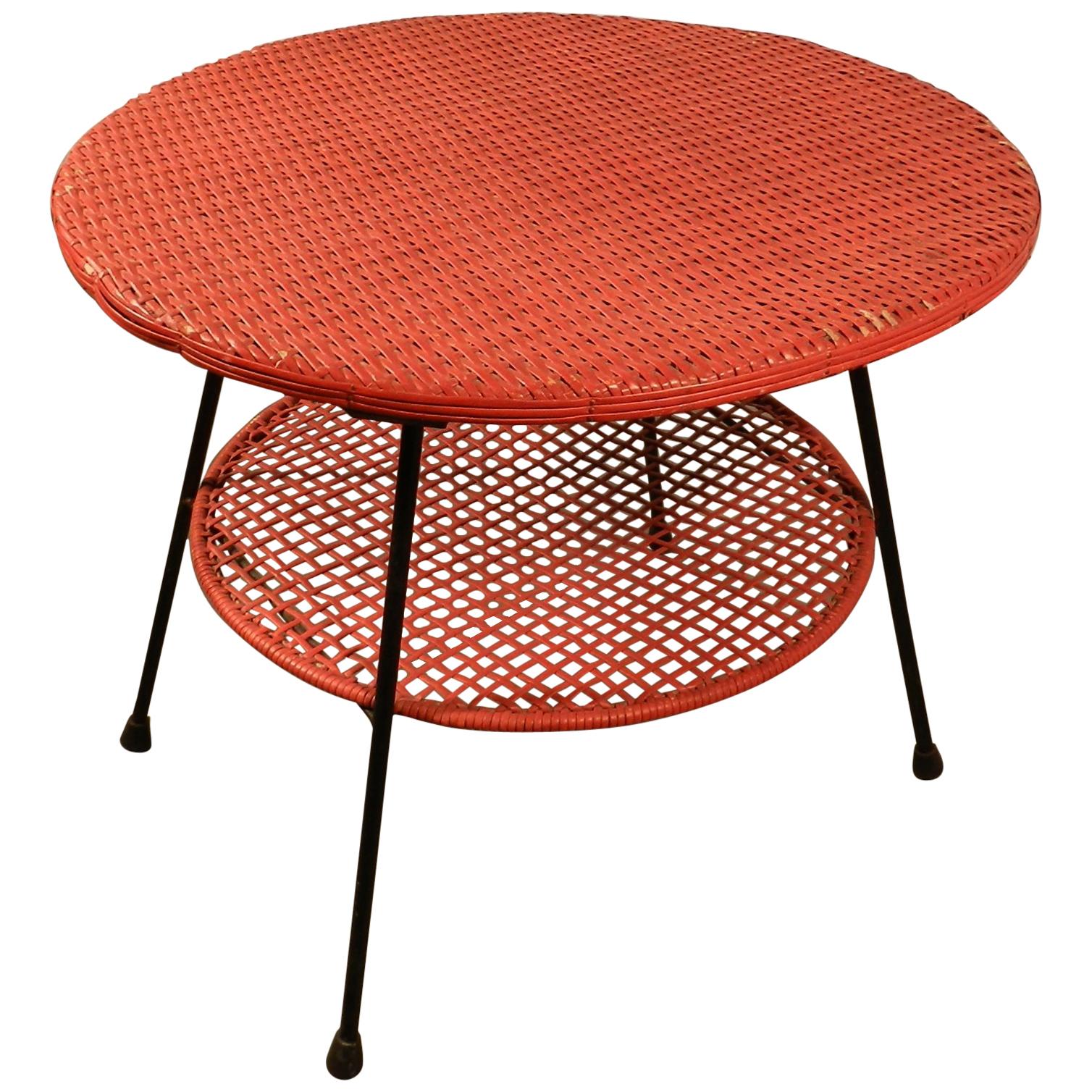 Iron and Lacquered Rattan Gueridon, circa 1950 For Sale