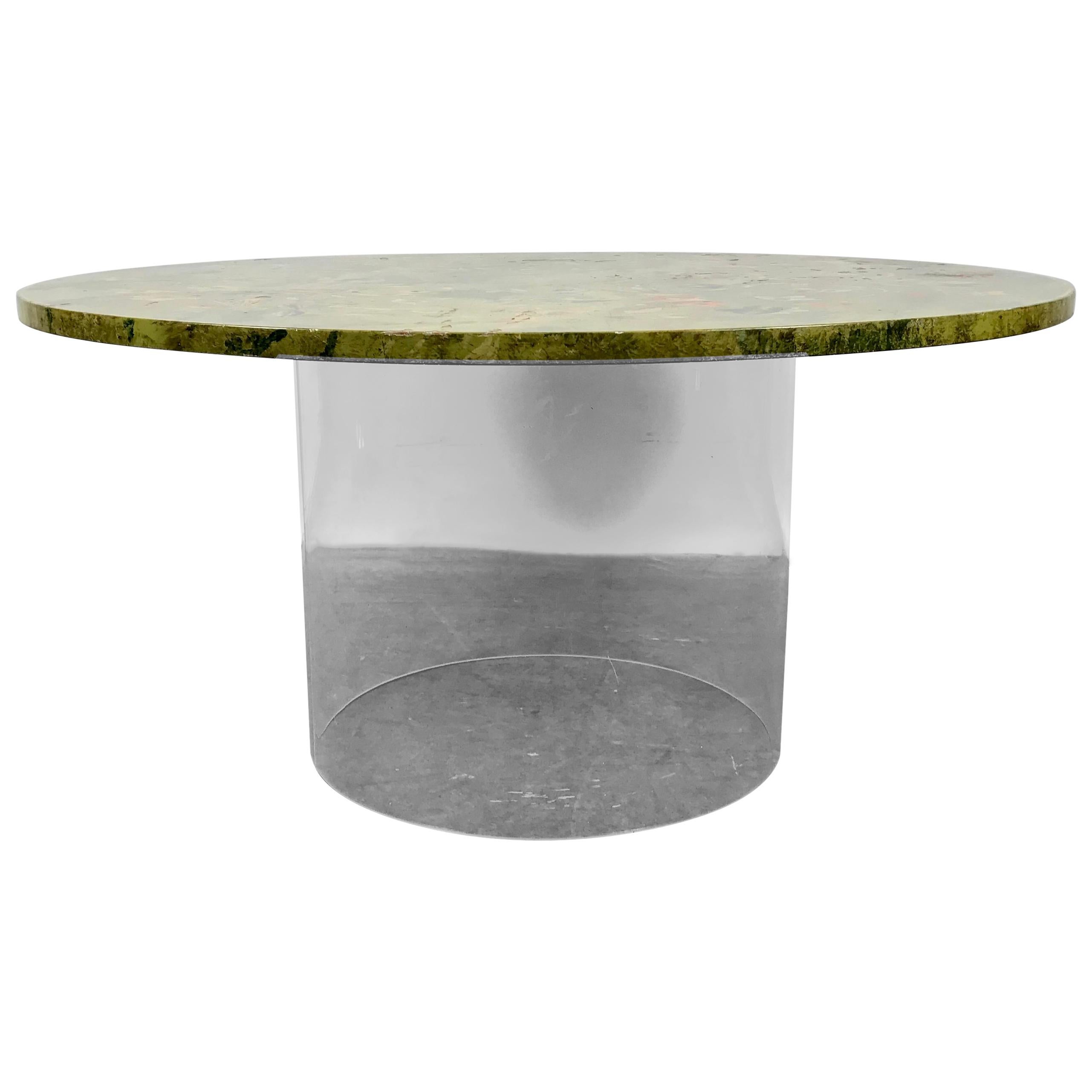 Italian Hand Painted Top and Lucite Coffee Table Attributed to Emilo Martelli For Sale