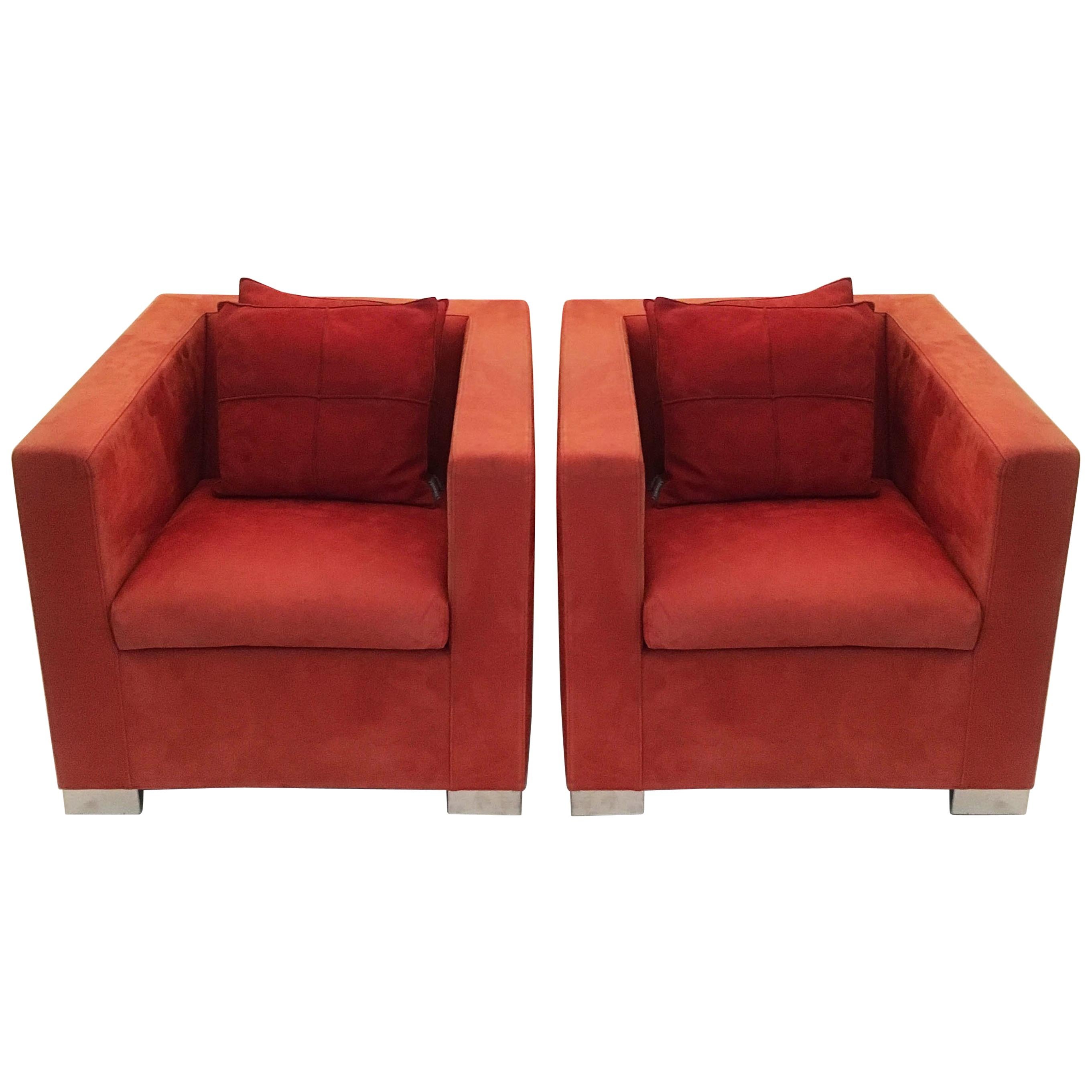 Minotti “Suitcase” Pair Club Chairs Armchairs, Rodolfo Dordoni, Italy, 1980s For Sale