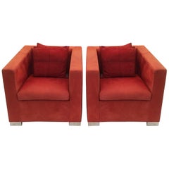 Minotti “Suitcase” Pair Club Chairs Armchairs, Rodolfo Dordoni, Italy, 1980s