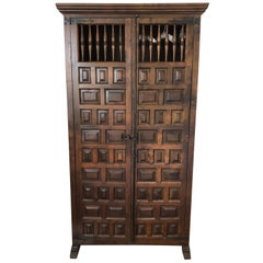 Vintage Elegant Gothic Wardrobe Dark Wood Single Armoire, France