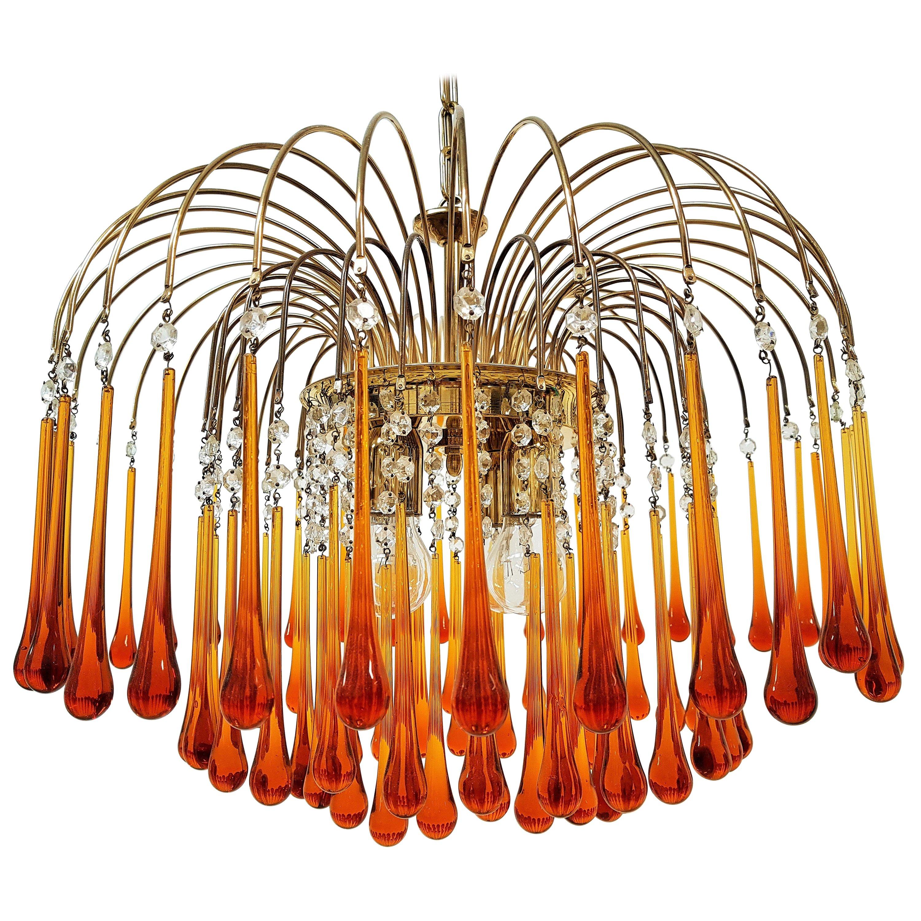 Midcentury Murano Glass Drops Chandelier Style Venini, Italy, 1960s For Sale