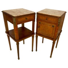 Antique Pair, Napoleon Style Kingwood & Marble Inlaid Bedside Tables or Cabinets