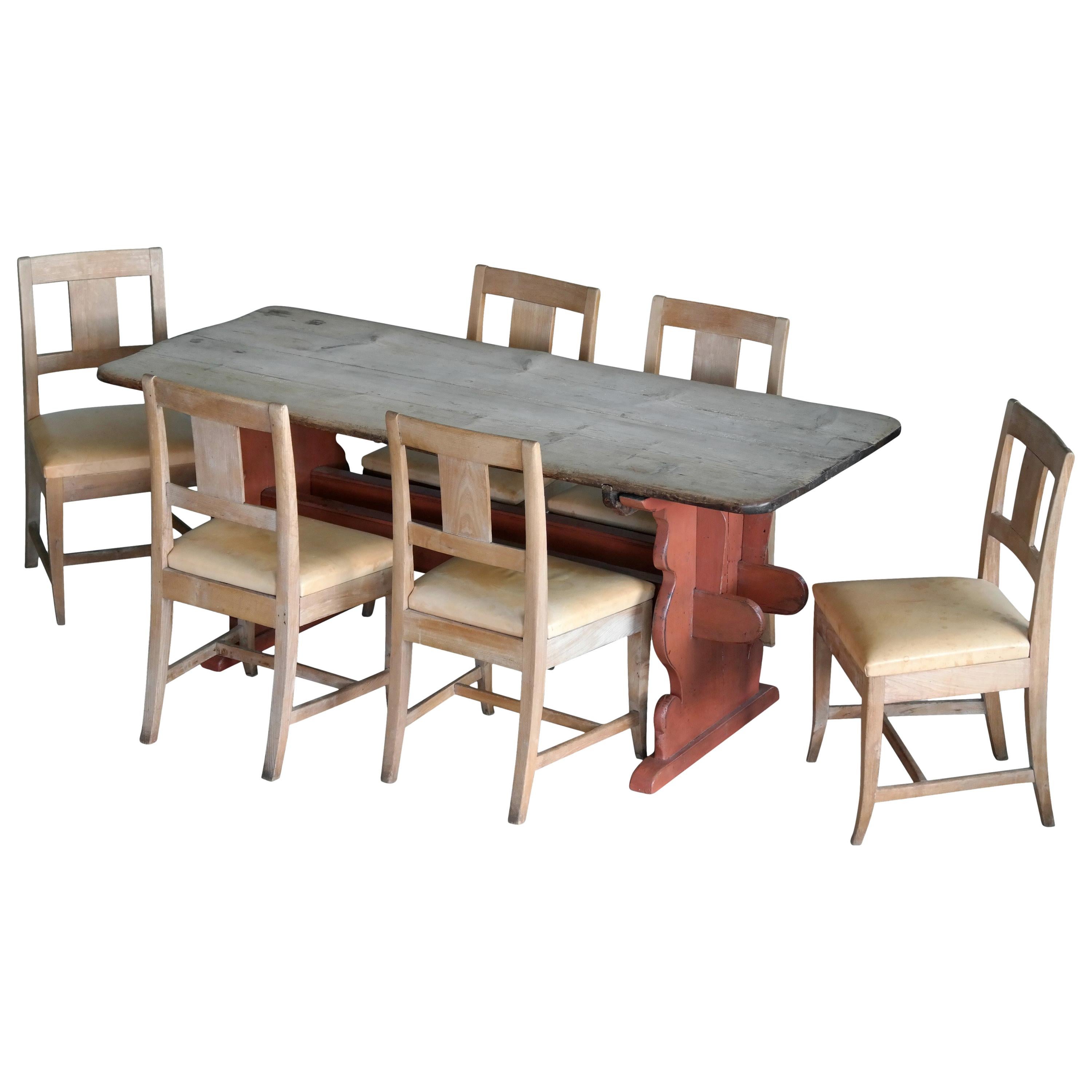 French Country Style Dining Table Set in Oak, Made in Denmark, circa 1900