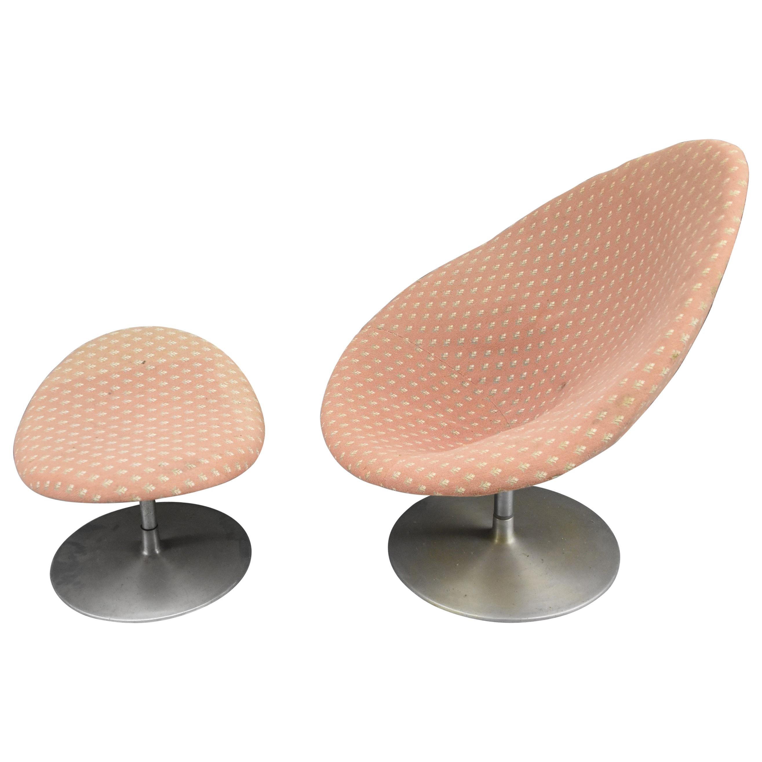 Pierre Paulin, Globe Seat F 422 and Its Ottoman in Steel and Fabric, circa 1960