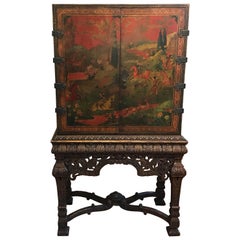 English Persian Style Chinoiserie Chest on Stand Bar Cabinet