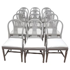 Swedish Gustavian Style Dining Chairs in Light Grey (12)
