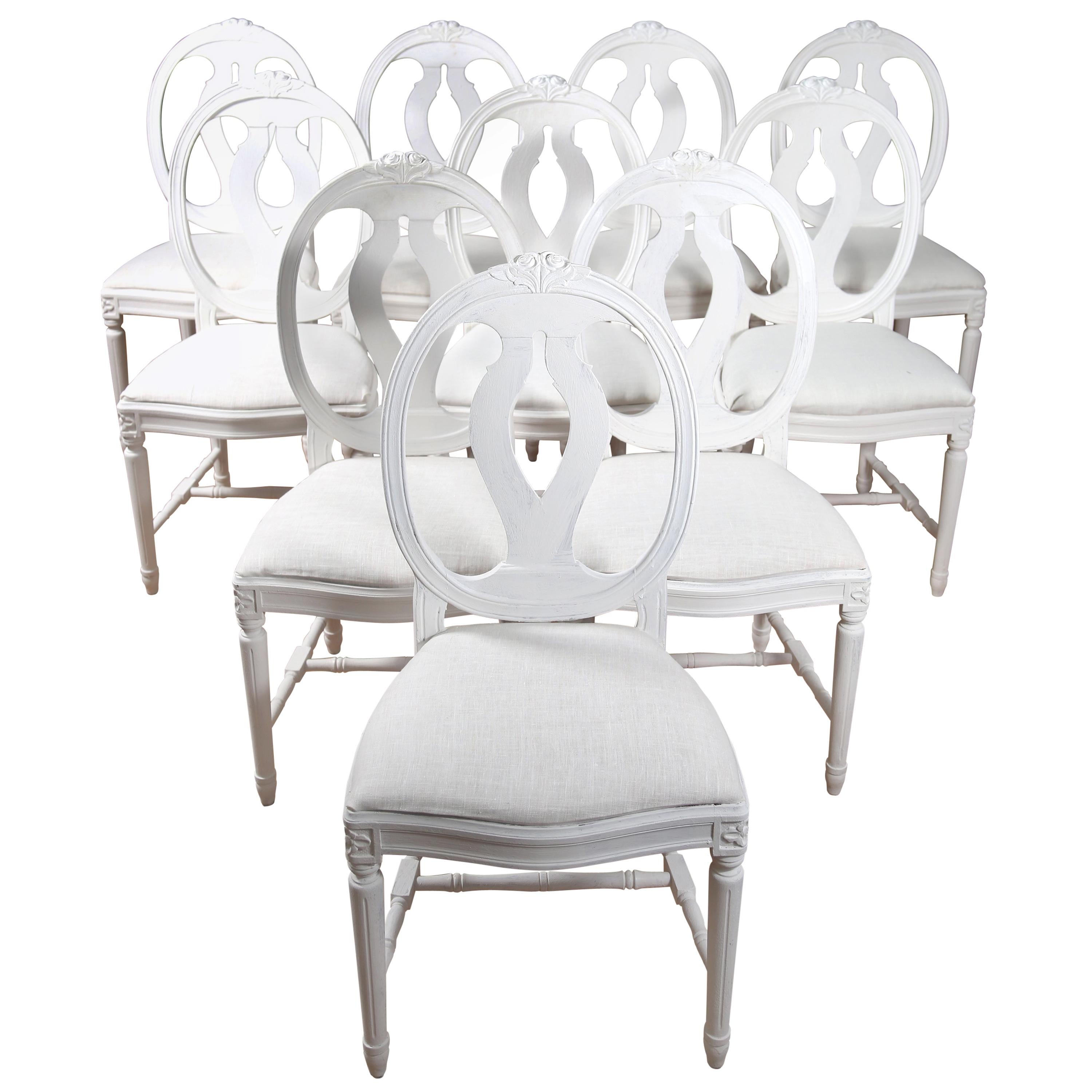 16 Swedish Gustavian Style Dining Chairs with Oval Backs For Sale