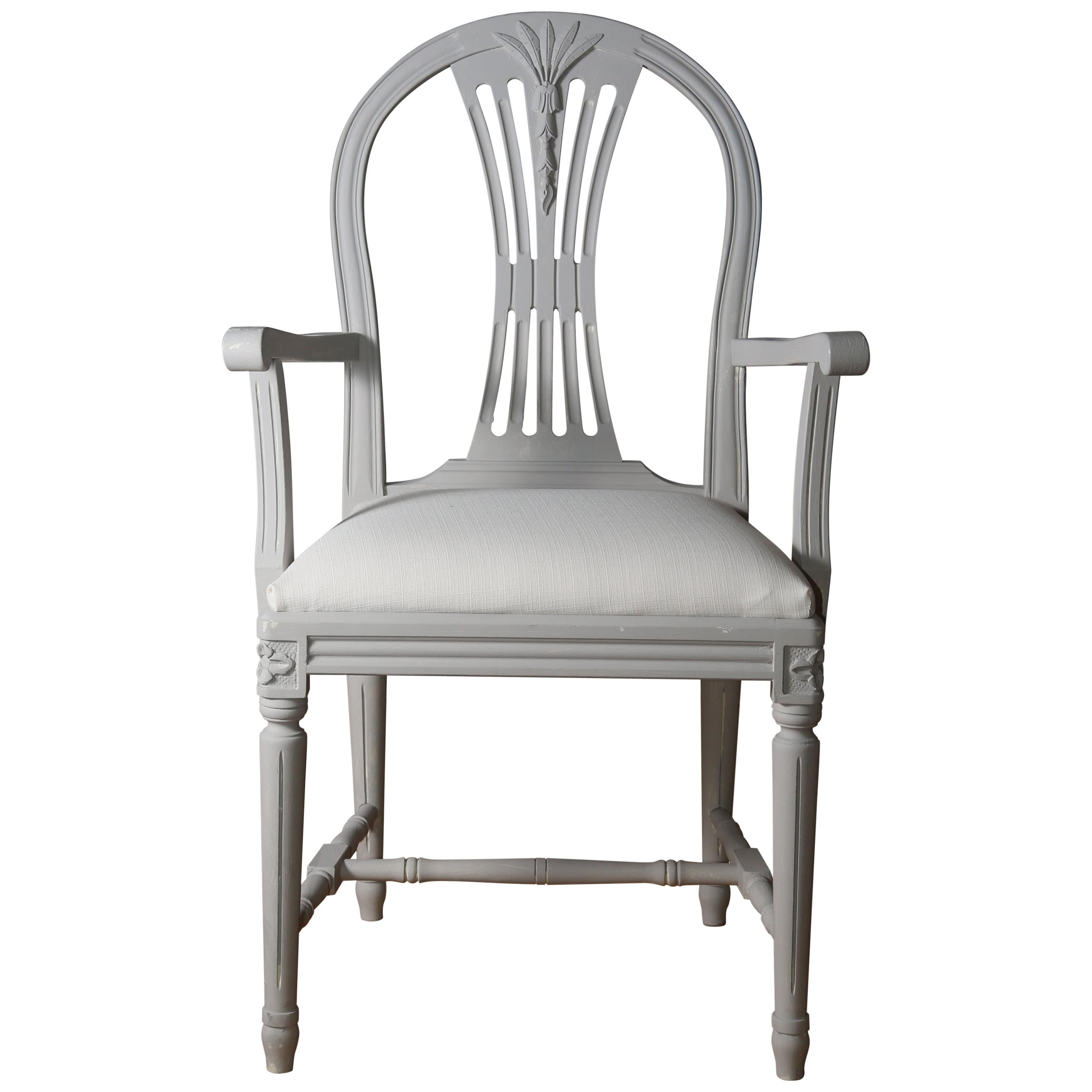 Swedish Gustavian Armchair, Light Grey For Sale