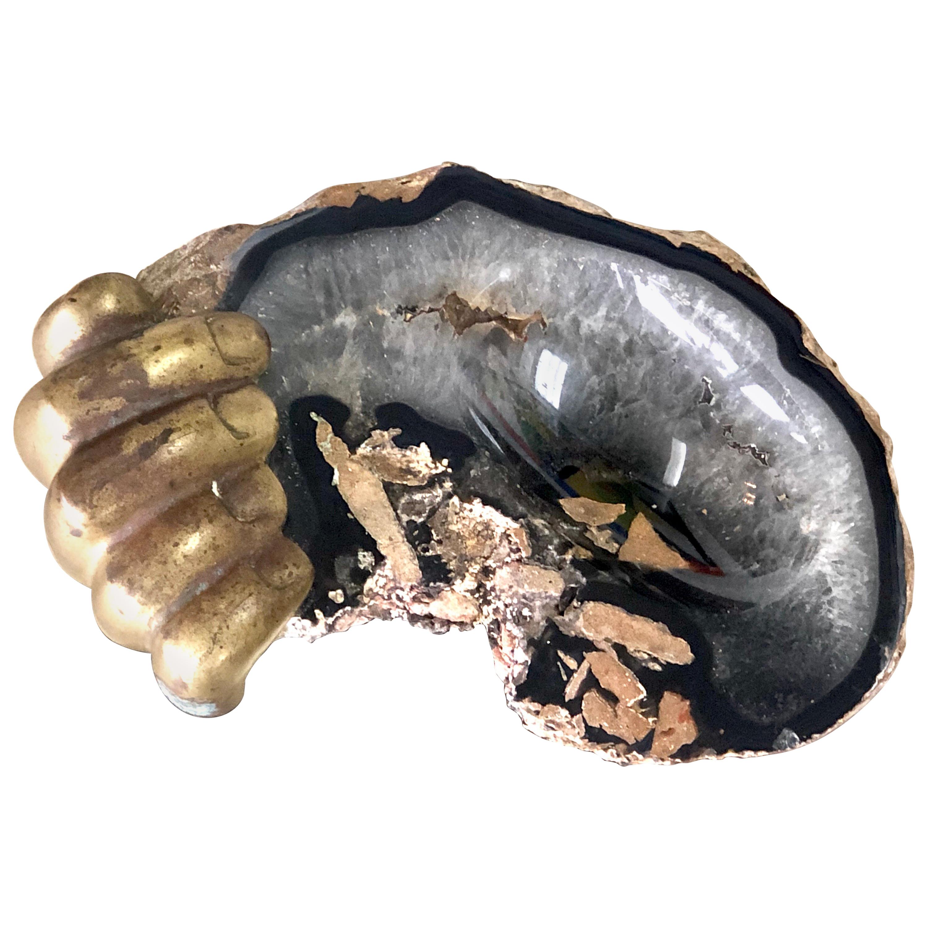 Pietrina Checcacci Bronze and Agate Sculpture Hand Tray, 1970s