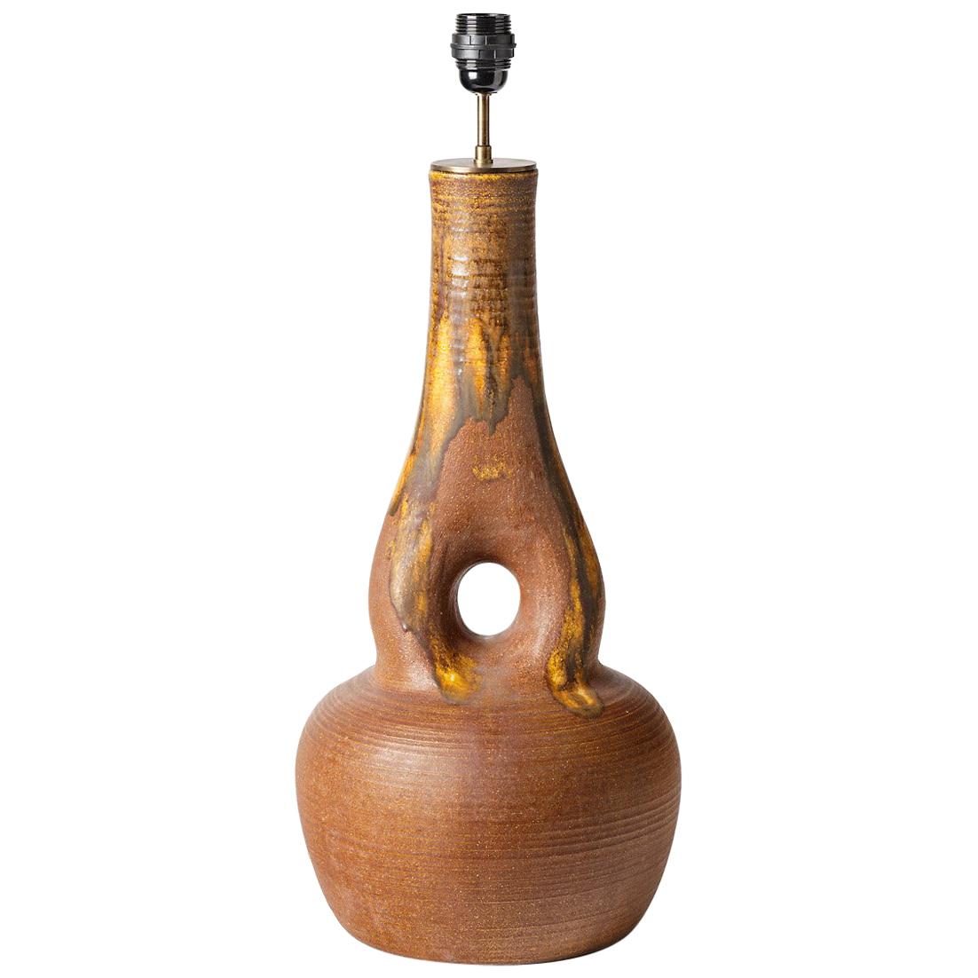 Base de lampe de table ou de lampadaire moderne en céramique Brown d'Accolay Pottery, années 1970 en vente